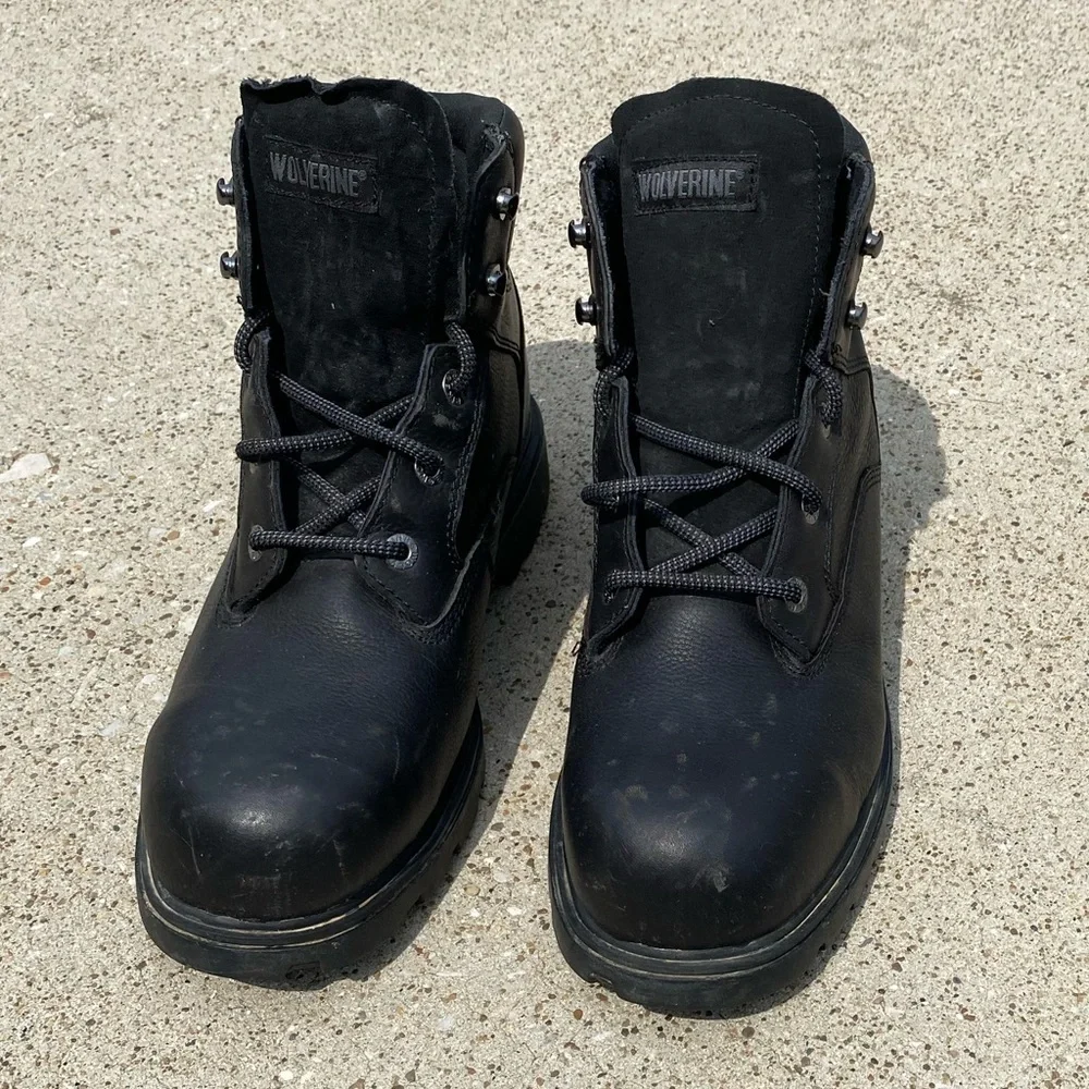 WOLVERINE~#W08167~MEN’S~BLACK~ LEATHER~STEEL TOE BOOTS~SLIP & OIL RESISTANT~G22​